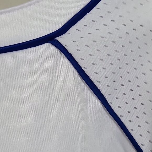 Men's Large Majestic Texas Rangers White Baseball Jersey MLB Logo Tee Mesh Trim - Picture 4 of 7